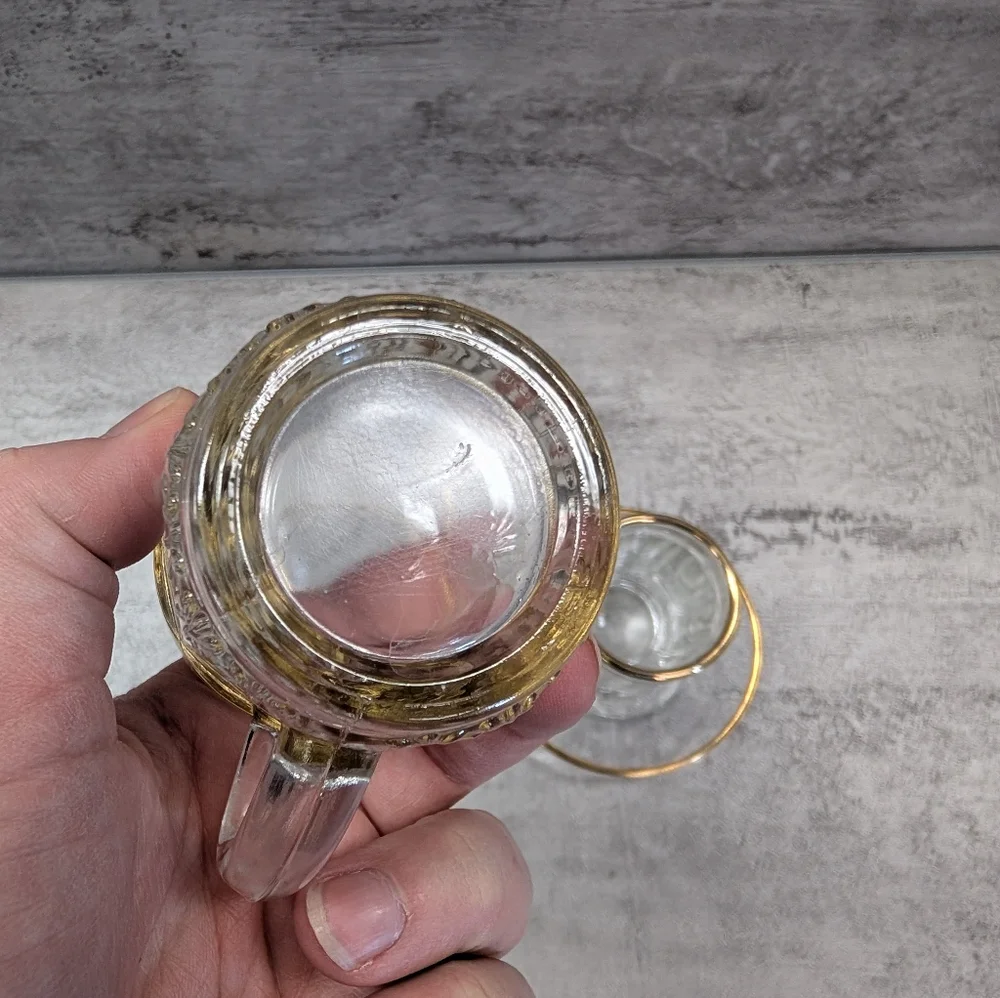 Set of 2 Italian Clear Glass Gold Rim Espresso Cup Saucer